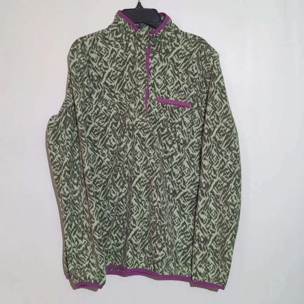 Columbia Green Fleece Pullover Jacket Medium Snap Neck - Picture 1 of 6